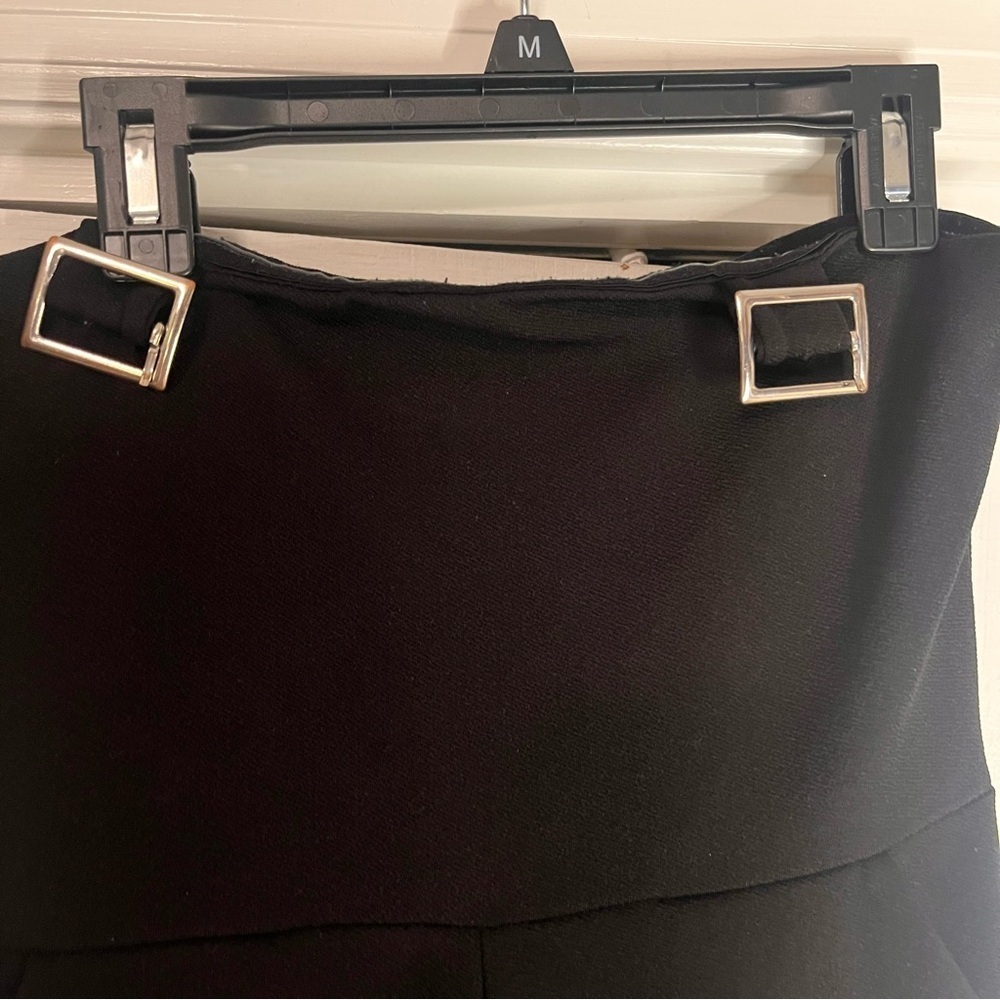 ZARA WOMAN BLACK COLLECTION STRAPLESS JUMPSUIT Silver Buckles Sz M Wide Leg - Picture 4 of 8